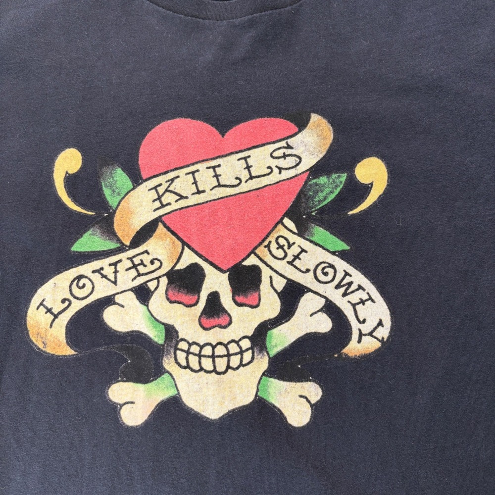 Vintage Ed Hardy Long Slv Shirt Men L Love Kills Slowly Skull Christian Audigier